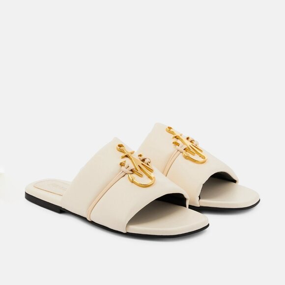 JW Anderson Leather Logo Slide Natural Gold Size IT 36.5 US 6.5 NEW IN BOX - Picture 1 of 12